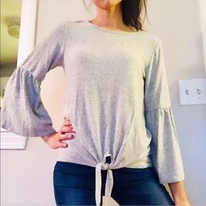 heather grey super soft front tie blouse